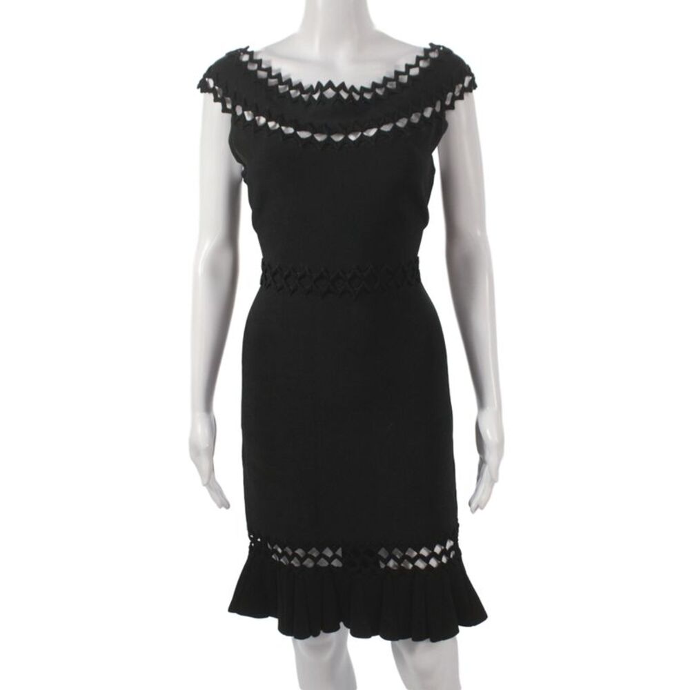 Herve Leger Women Black Off Shoulder Sleeveless Bodycon Mini Dress Size L